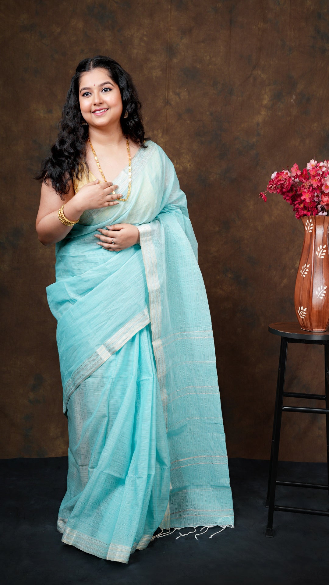 A sea green blue tangail saree