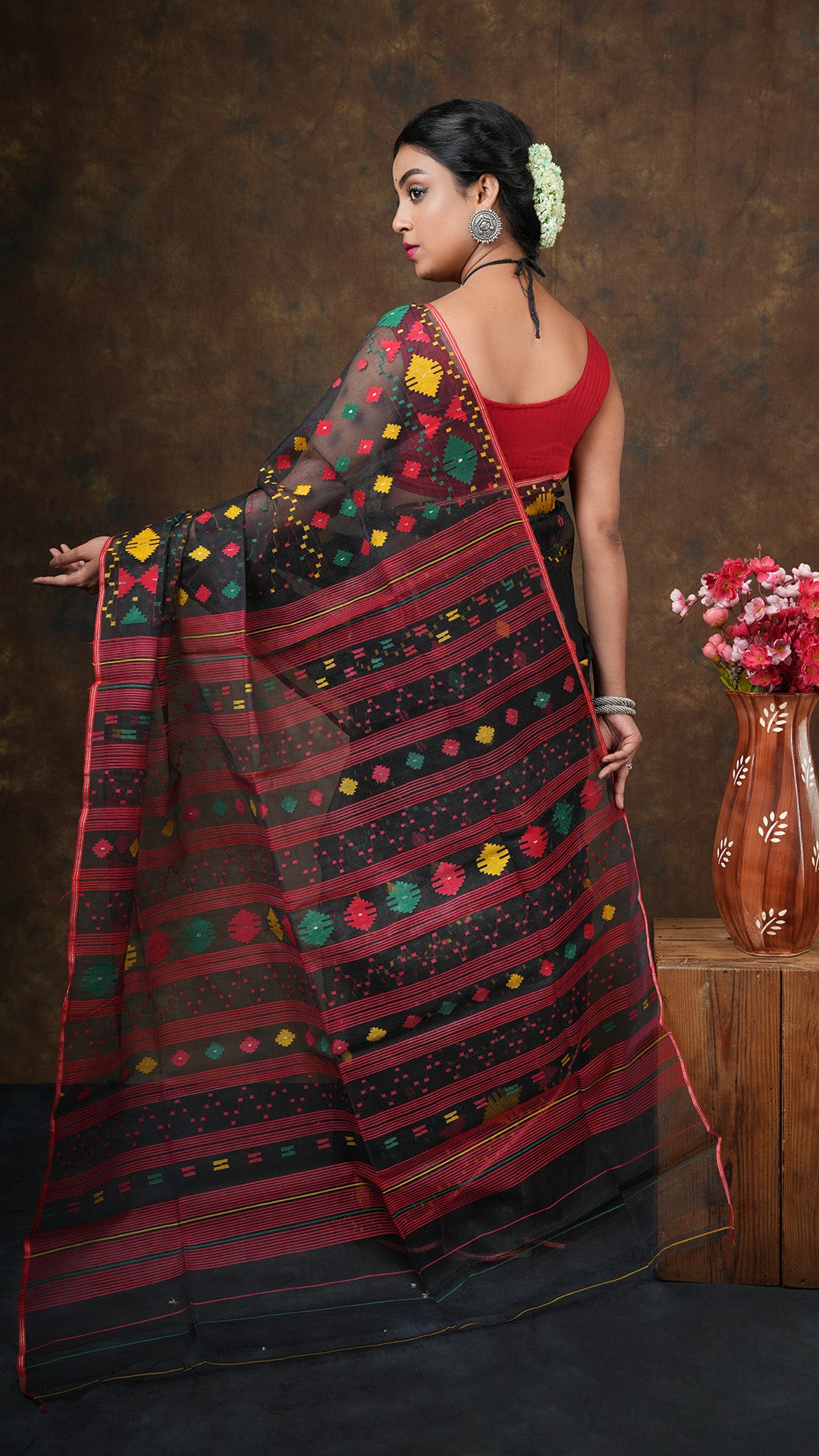 A black jamdani saree