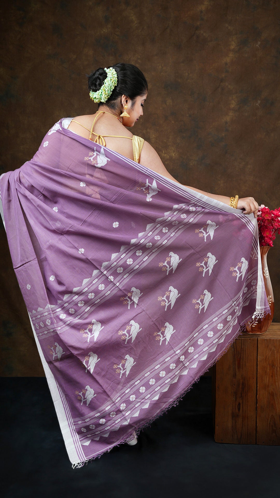 A deep mauve tangail saree