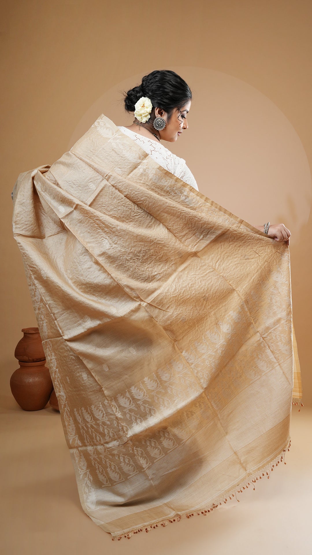A tassar saree with off white weave