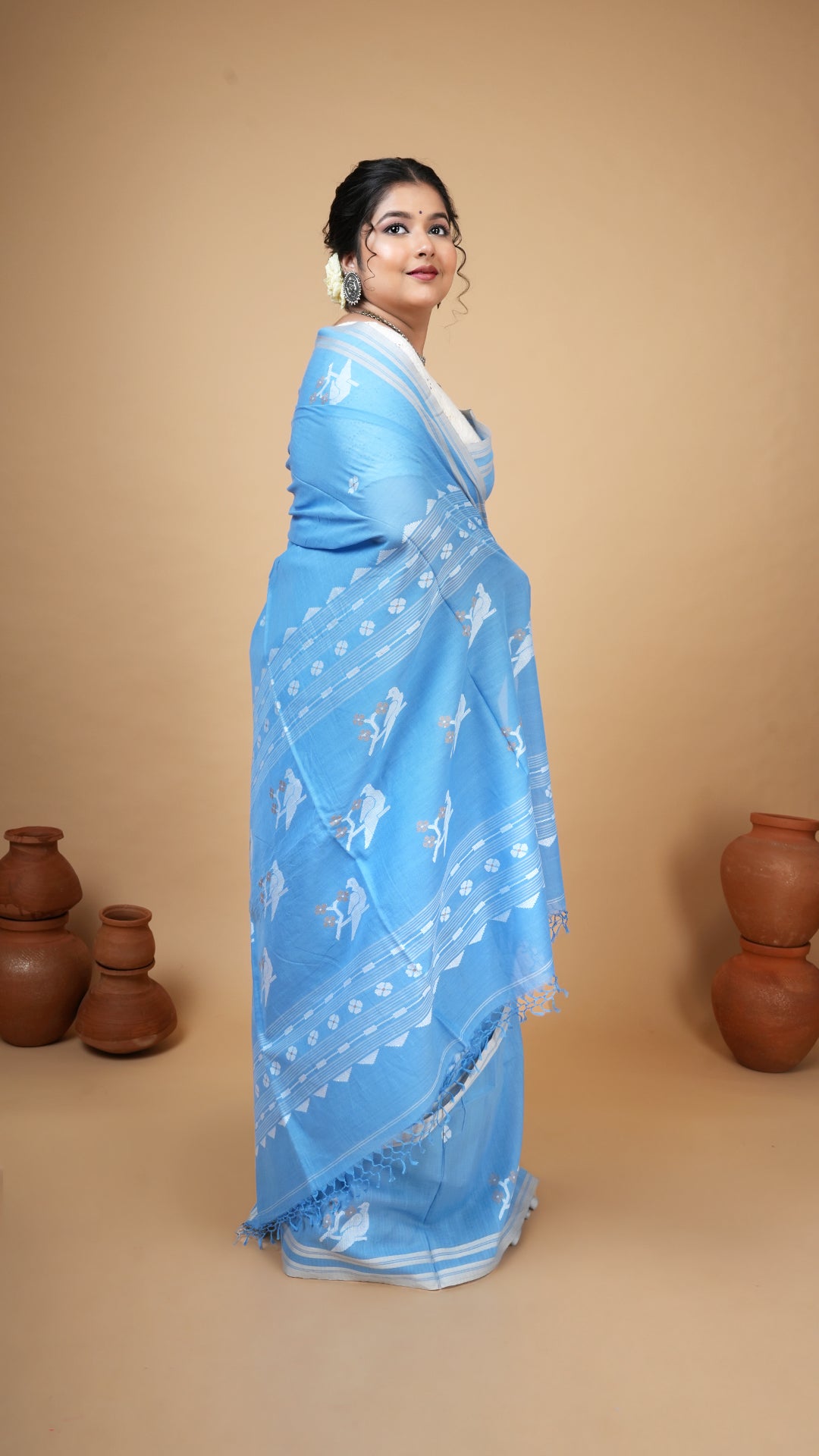 A sky blue tangail saree