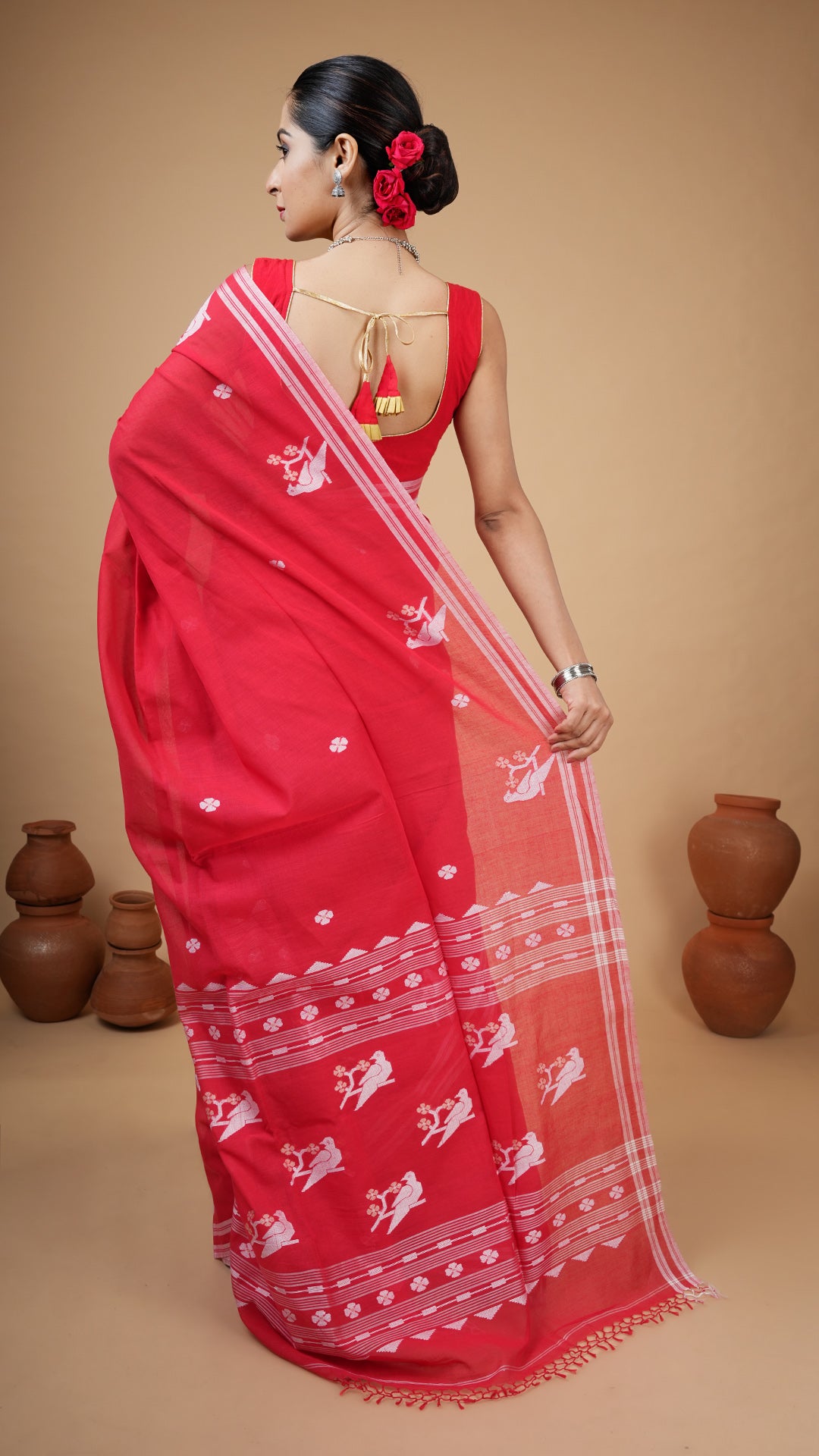 A red soft cotton saree