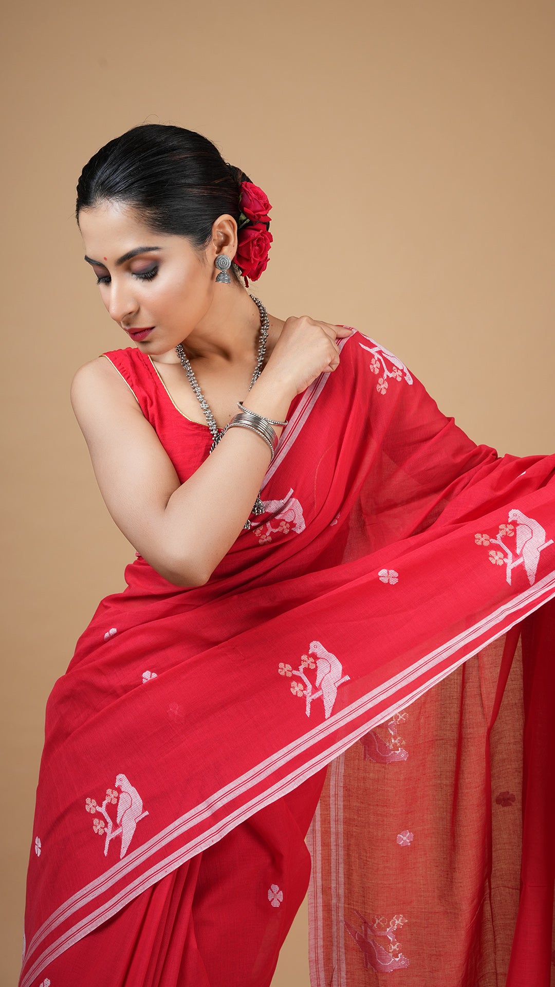 A red soft cotton saree