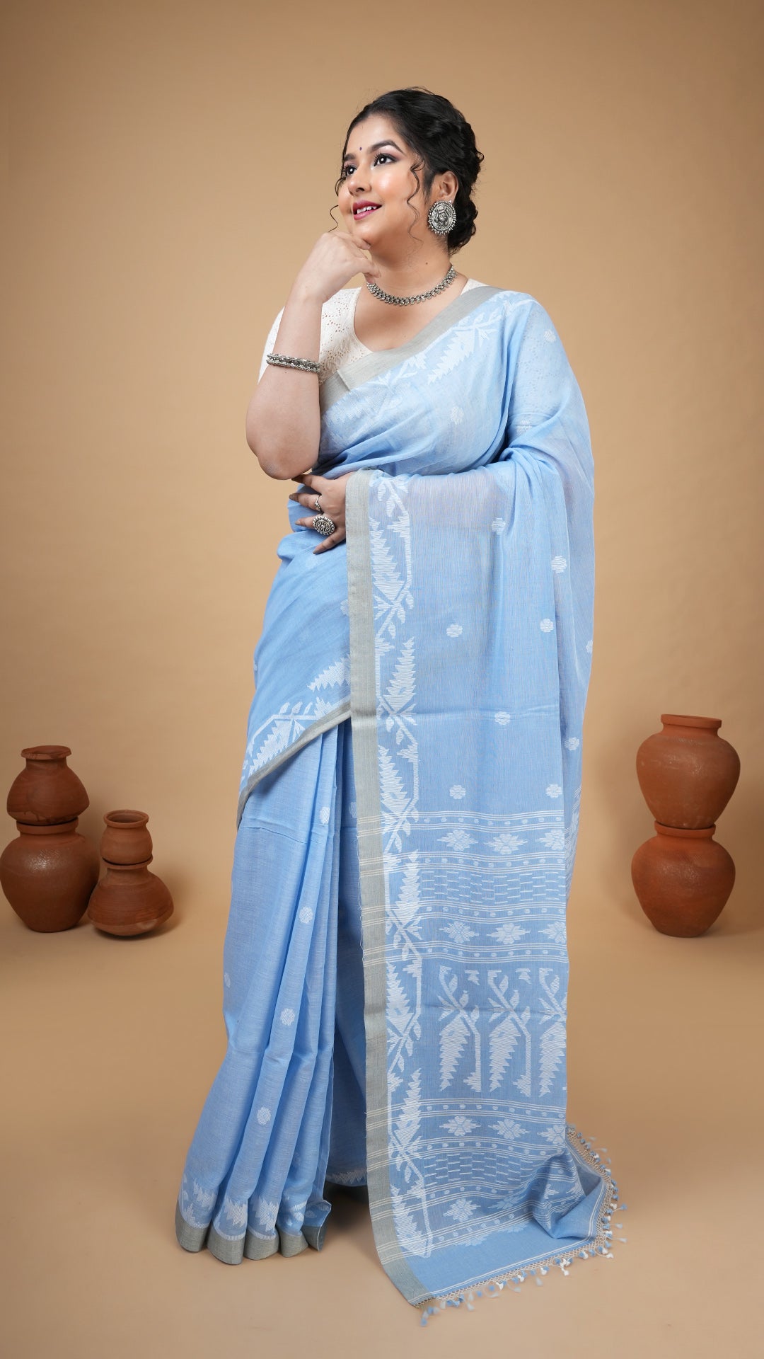 A sky blue dhakai saree