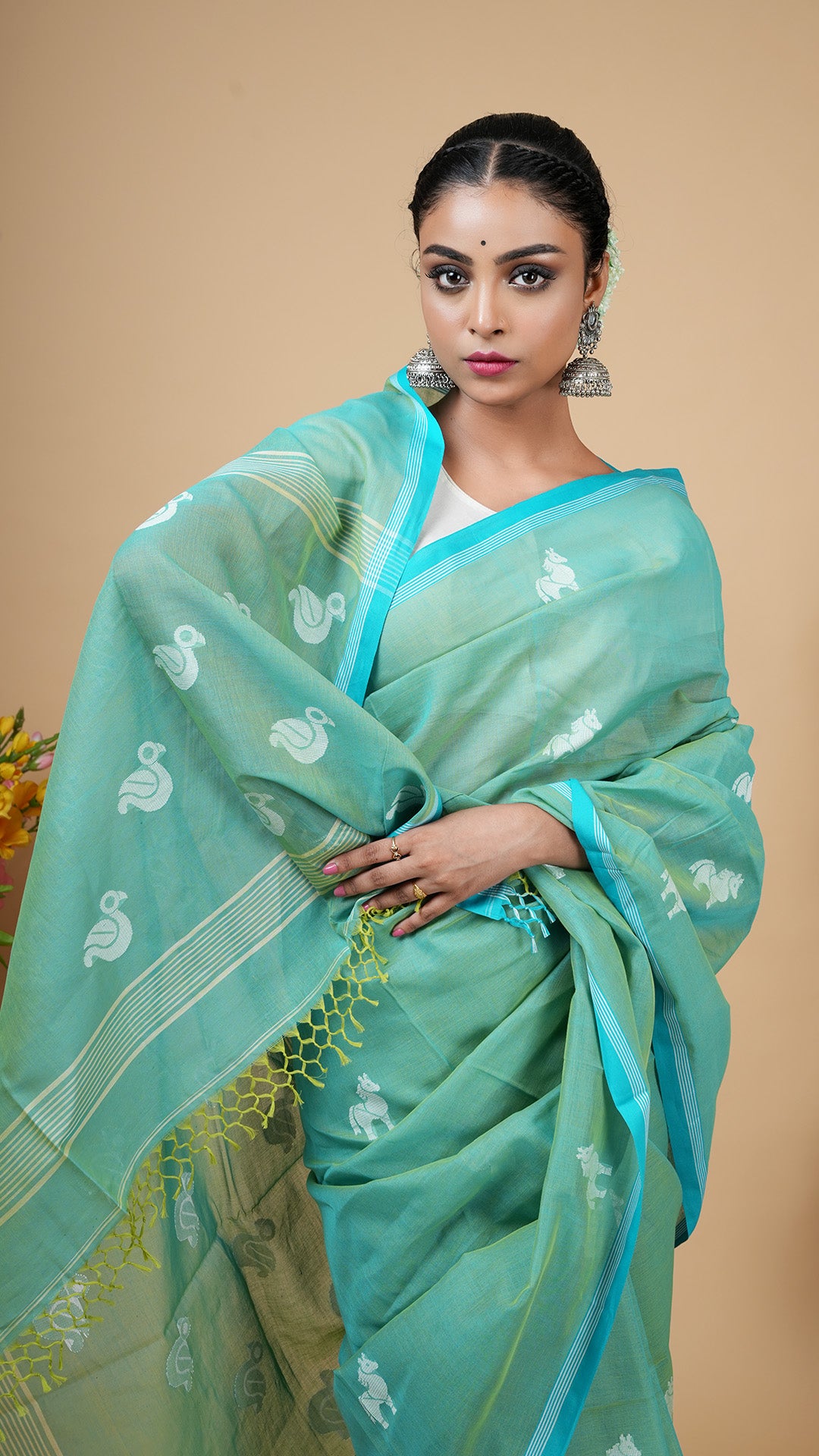 A dual tone green saree
