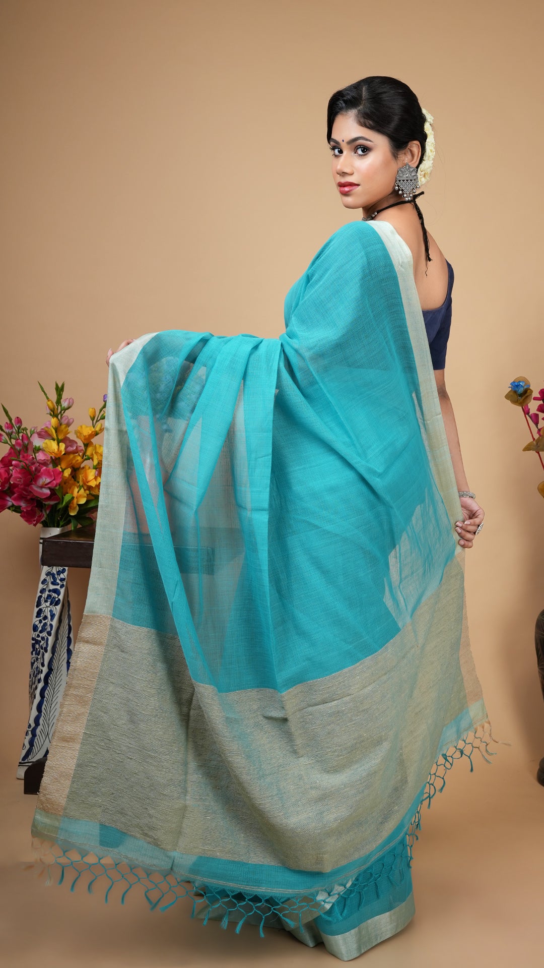 A sea green tangail saree