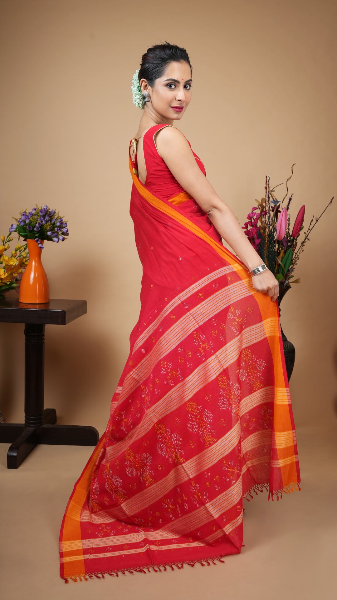 A red soft tangail saree
