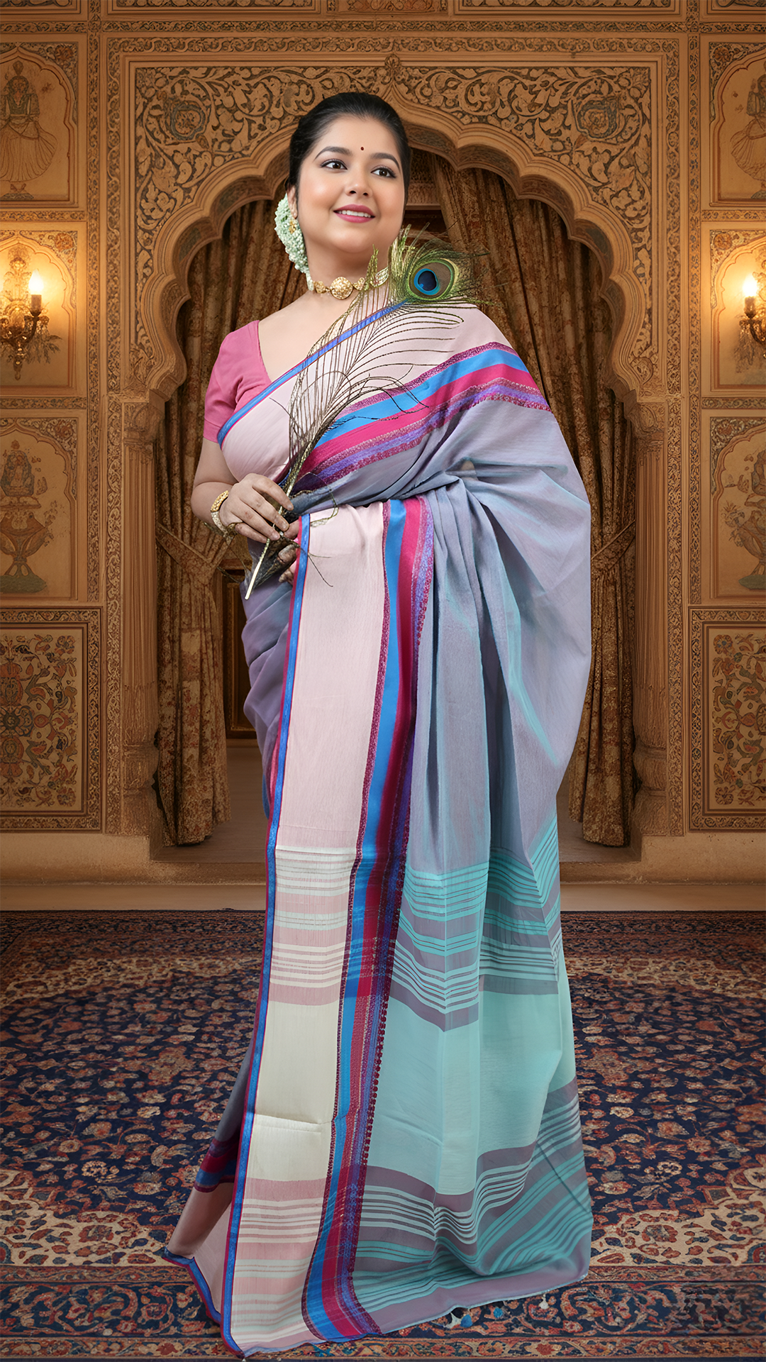 A dual tone blue coloured saree